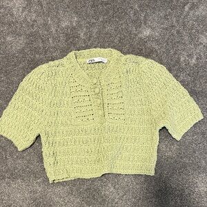Zara Light Green Knit Button-Up Top